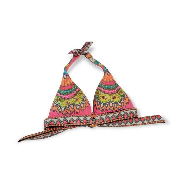 Victoria Secret Pink Colorful Print Multi Tie Padded Bikini Swim Suit Top - Picture 1 of 4